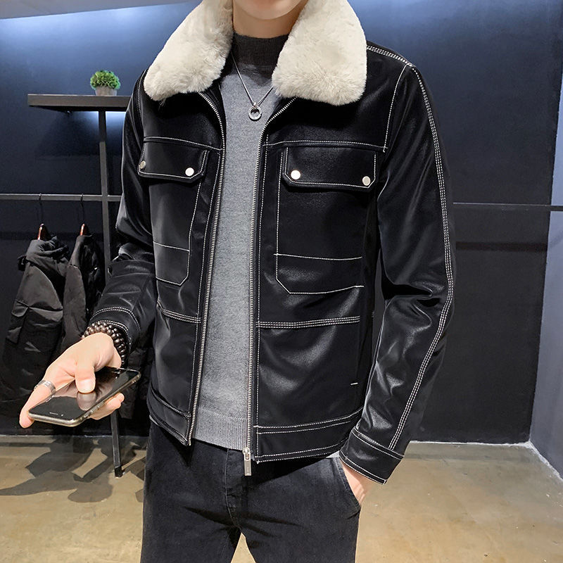 

Clothing 2021 Cotton-quilted Autumn-winter New Wool Collar Young Men's Clothes CT7K, Black
