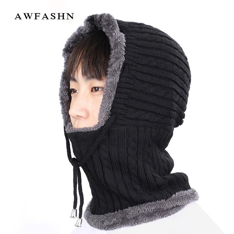 

2020New Winter Thick Lining Plus Velvet Knit Hat Men Women Skullies Beanies Riding Windproof Mask Ear Protect Balaclava Warm Cap