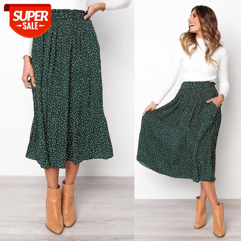 

2019 Summer Autumn Casual Chiffon Print Pockets High Waist Pleated Maxi Skirt Womens Long Skirts For Women #6J0w, White;black