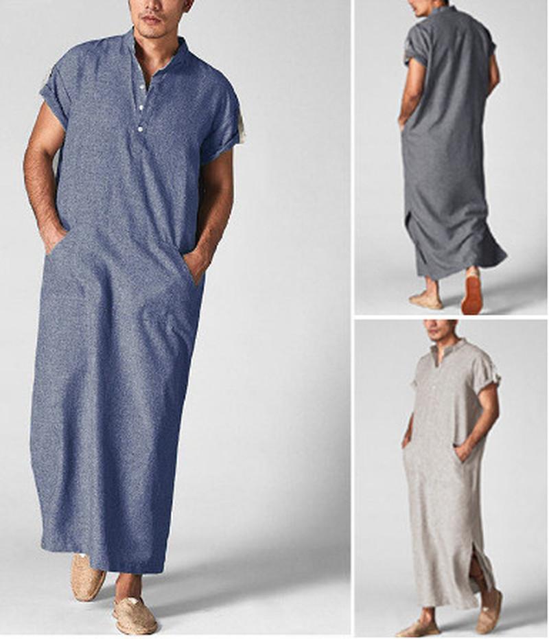 

Top Selling Product In 2021 Muslim Arab Men' Robe Simple Long Shirt Men Clothing Camisas Para Hombre, Light blue