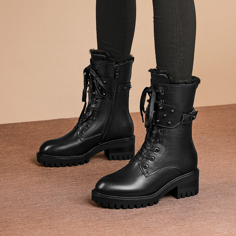 

2021 Russian Winter + Wool Lining Hot Vintage Snow Boots OZ3D, Black-fur