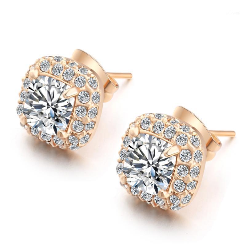 

Stud Double Fair Brand Trendy Cushion Cubic Zirconia Rose Gold Color Earrings Sale Fashion Jewelry For Women Brincos DFE0421