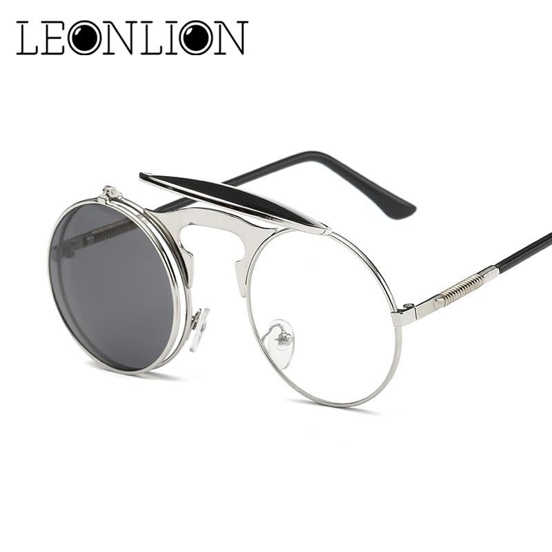 

LeonLion 2020 Gothic Steampunk Clamshell Sunglasses Men Brand Designer Sun Glasses Retro Coating Mirrored Round Glasses