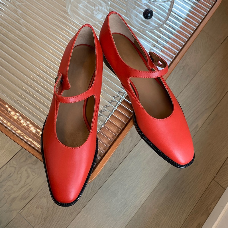 

2021 New Spring Fall Genuine Leather Women's Jump Buckels Size 34-40 Female Retro Mary Janes Shoes Qzyq, Red