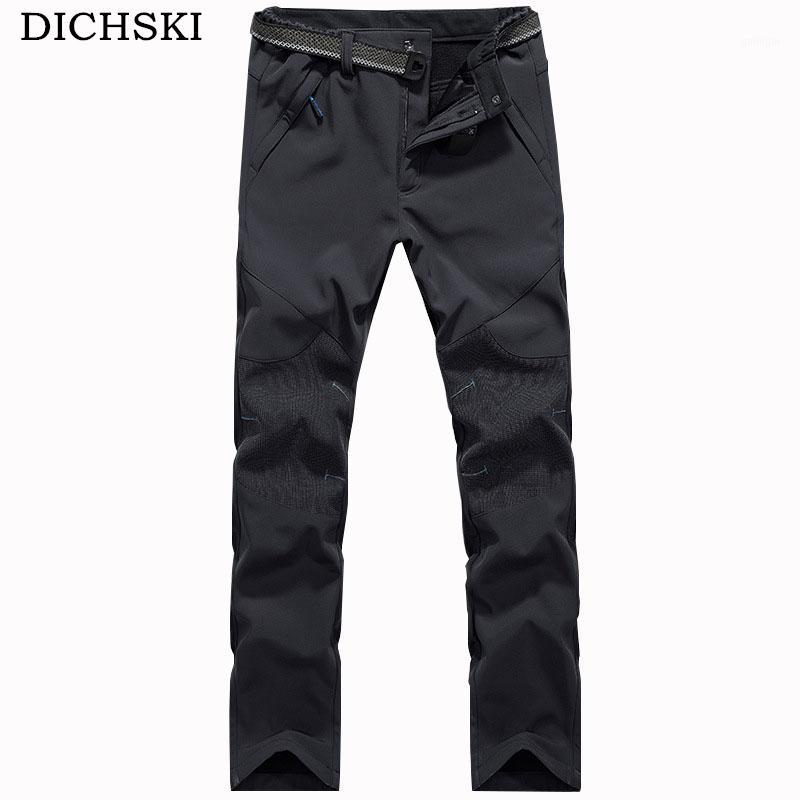 

DICHSKI Male Autumn and Winter Fleece Soft Shell Zipper Pants 2020 Outdoor Cycling Clothing Windproof Large Yards Climbing Pants1, H247 army green