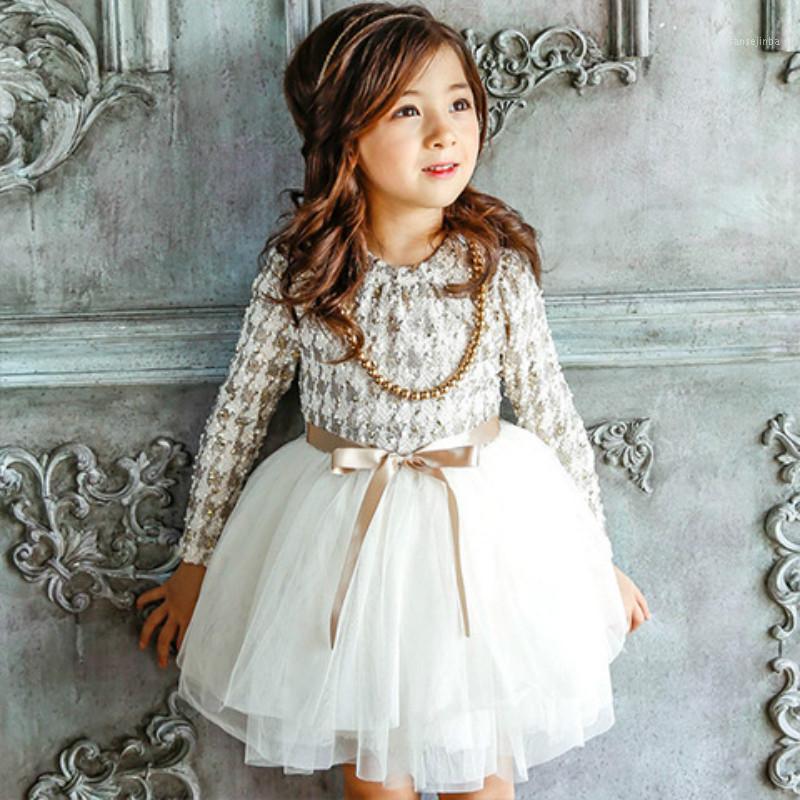 

New Girls Autumn Winter Dress with Necklace Houndstooth Girls Princess Dresses Kids Clothes Girl Children Party Dress CE0321, White
