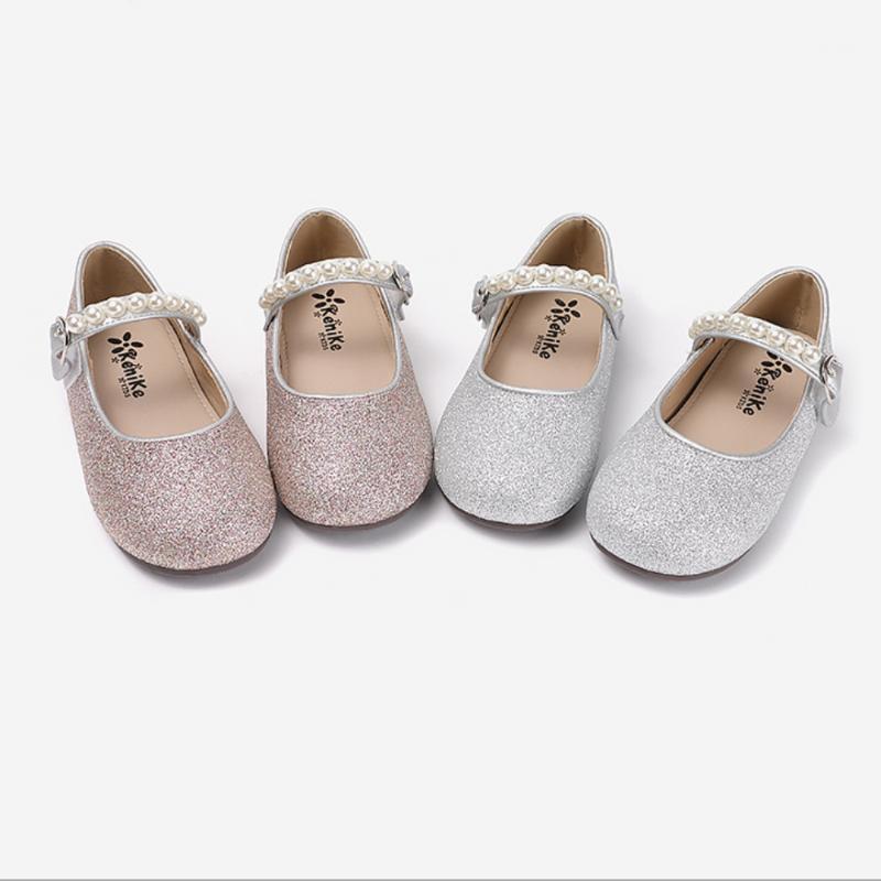 

Flat Shoes Little Girls Glitter Beading Flats Princess Flower Silver White Birthday Party Kids Dressy Christmas 3t1, Champagne