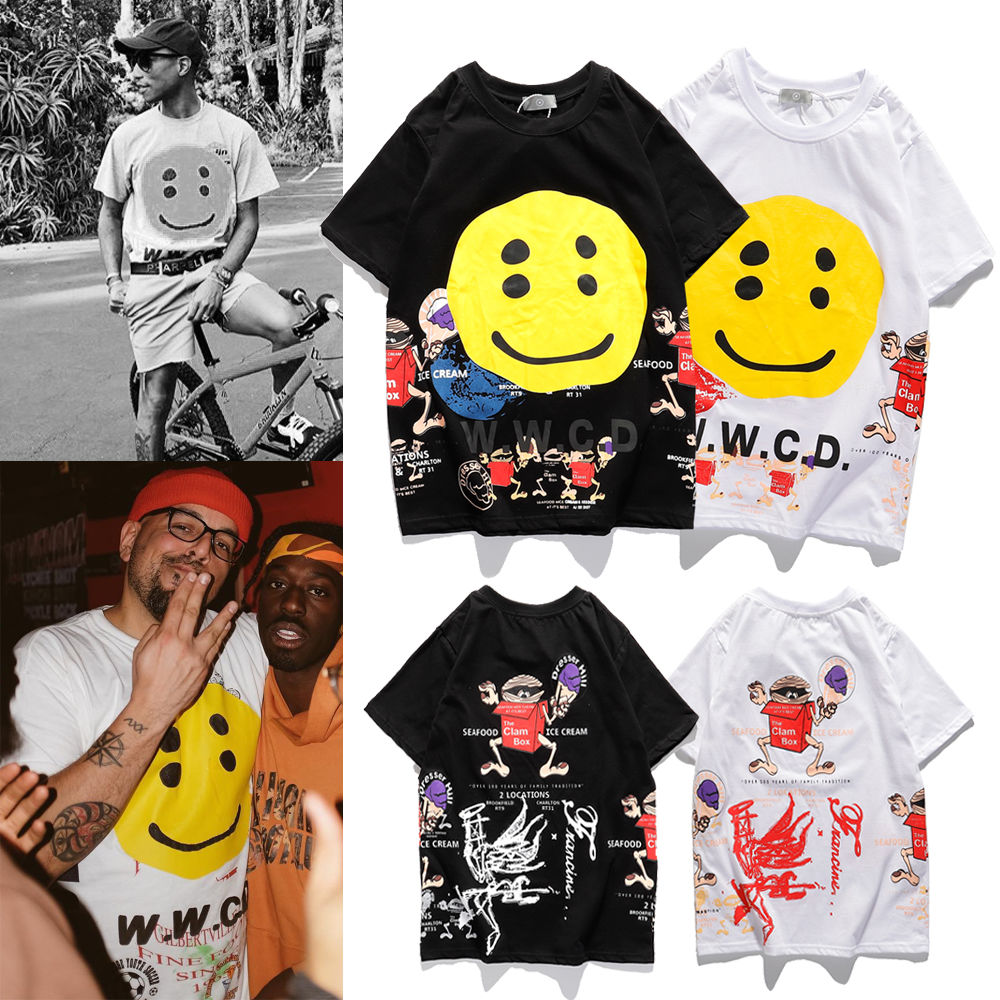 

Trendy brand Kanye same paragraph smiley face multi-element three-dimensional printed short-sleeved T-shirt
