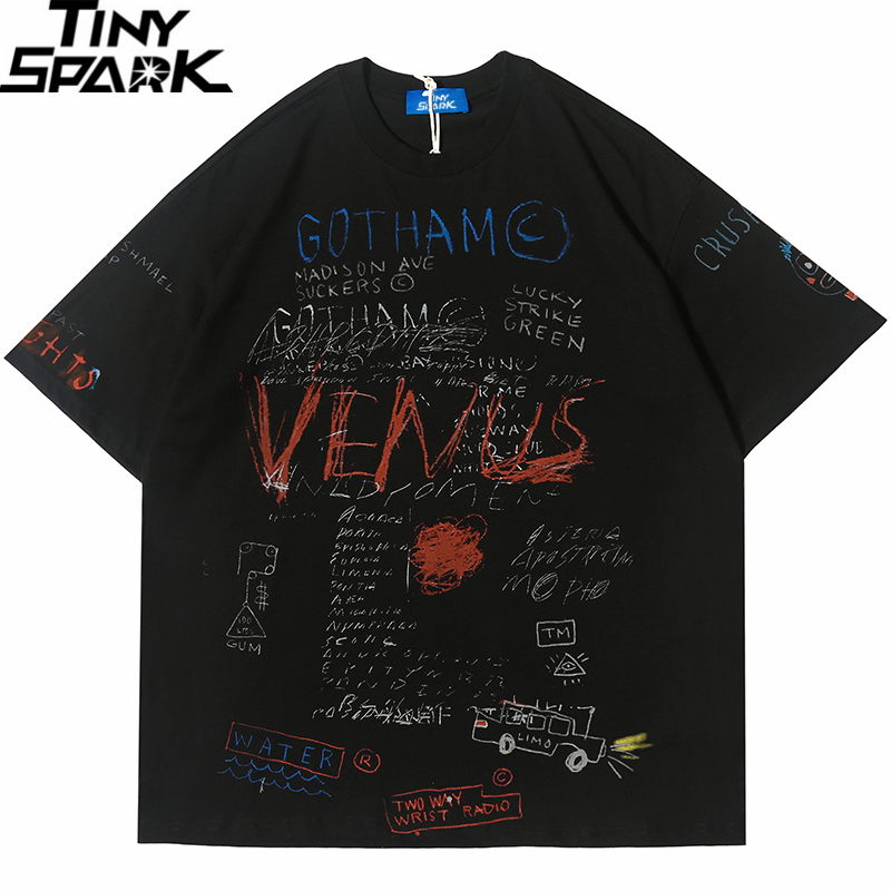 

Hip Hop T Shirt Men 2020 Streetwear Oversize Graffiti Tshirt Harajuku Summer Short Sleeve T-Shirt Cotton Tops Tee HipHop Hipster, A649628 black