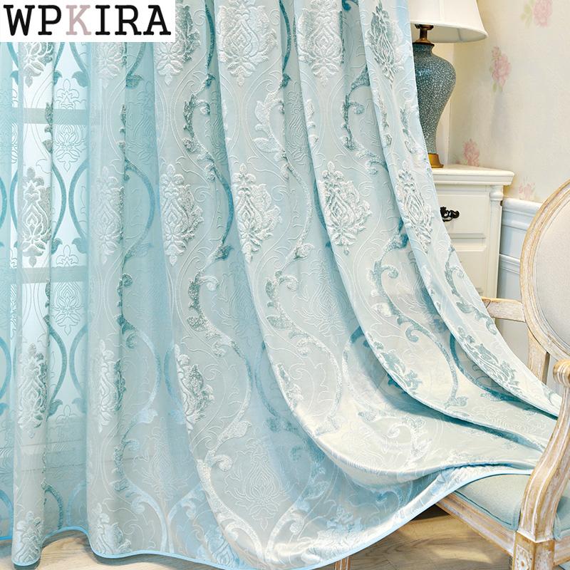 

Europe Luxury Blue Sheer Curtain for Living Room Geometric Curtain for Bedroom Delicate Fabric Tulle Drape Window S453#40, Luxuy tulle