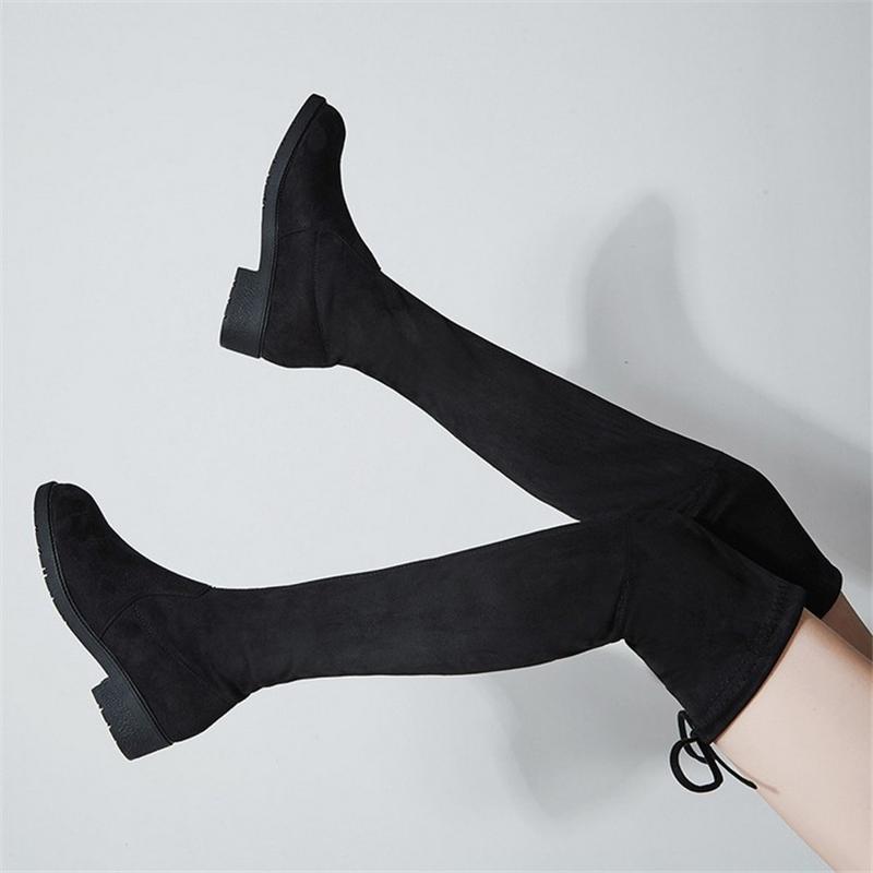 

Women's Autumn Sexy Thigh High Boots Suede Flat heel winter plush over the knee Boots black Female Stretch 35-43