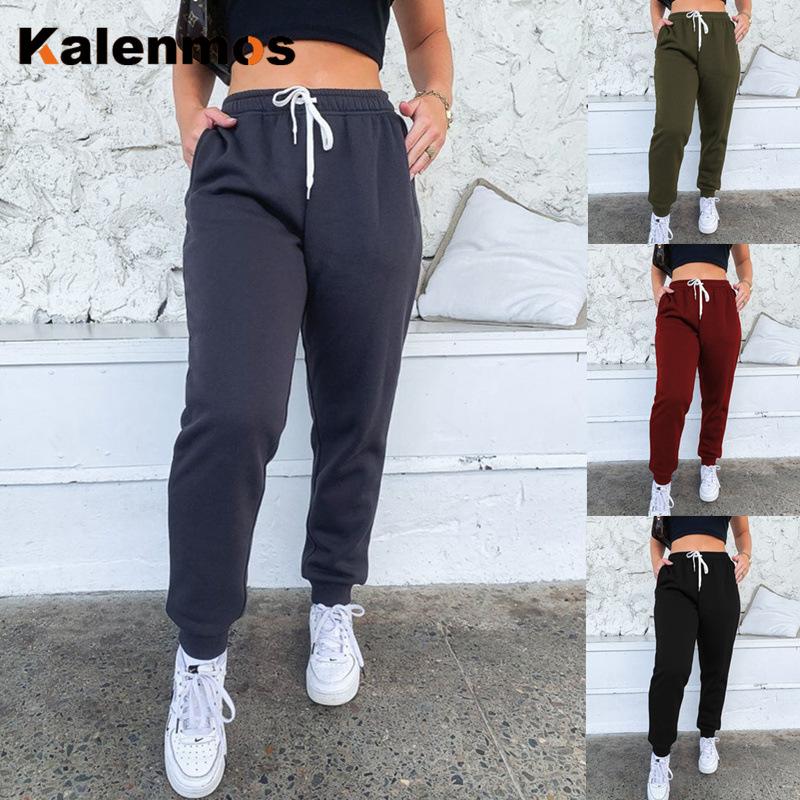 

Women Sweatpants Spring Autumn Winter Kalenmos Thick Pants High Waist Joggers Lace-up Fleece Tracksuit Streetwear Joggers Pants, Black