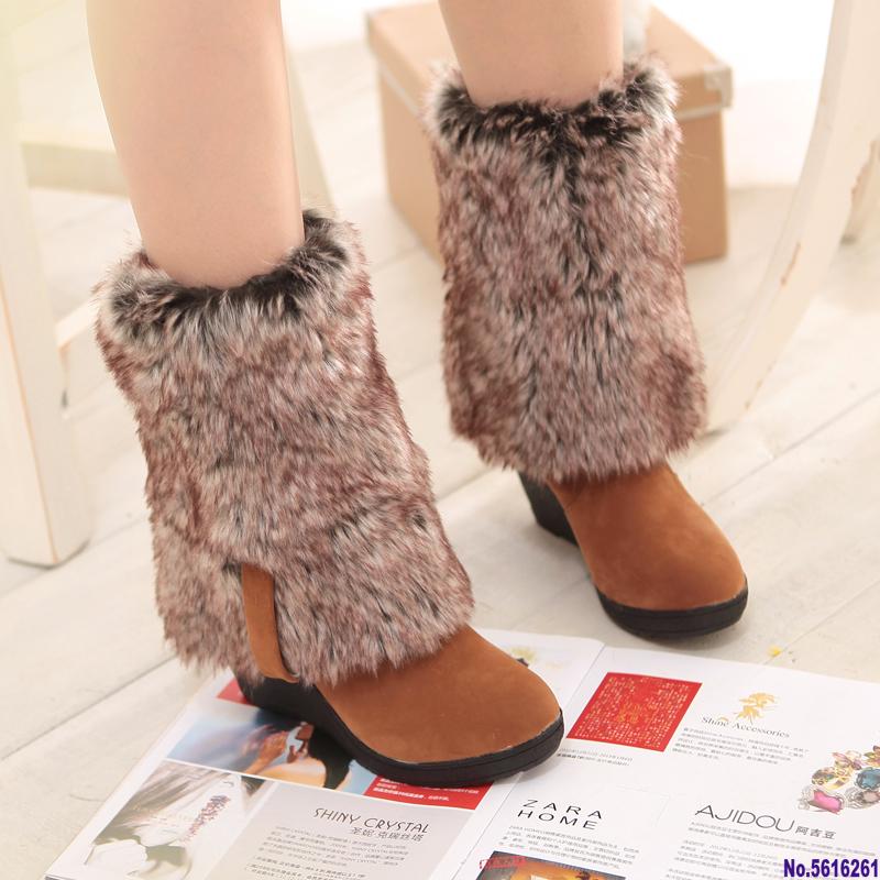 

34-43 Winter 3 Styles Fur Boots Ladies High Heels Platform Knee High Snow Boots Women 2021 Warm Fur Wedge Shoes Woman, Beige