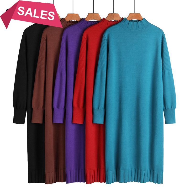 

New Long Knit Women Maxi Sweater Retro Thick Warm Turtleneck Straight Winter Christmas Party Dress Vestido 2021 Fow9, Coffee