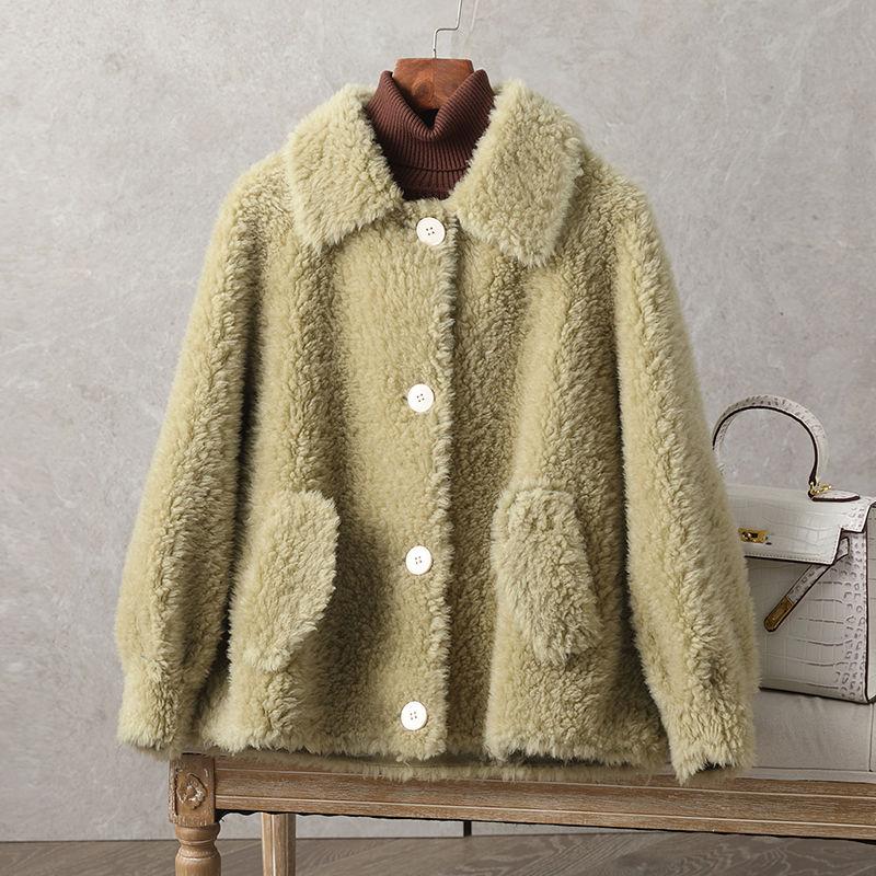 

Women 2020 Winter Fashion Loose Real Wool Fur Coat Jacket Female Natural Genuine Sheep Shearling Fur Overcoats Warm Outwear S495, Orange