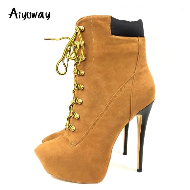 

Aiyoway Women Ankle Boots Autumn Winter Party Dress Casual Ladies Platform High Heel Booties Side Zip Big Size Brow US Size 5-141, Orange