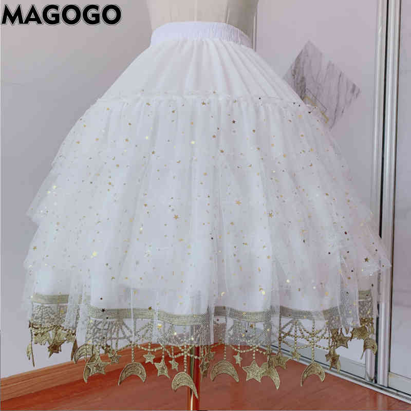 

Women Star Lolita Skirt Gorgeous Fish Bone Support Adjustable Daily Violence Carmen Support Cosplay Mid-length Underskirt, Black