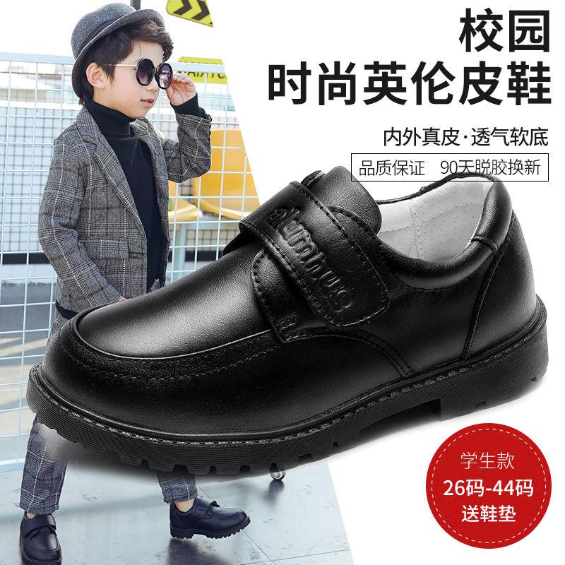 

Leather Shoes 2020 New Black Medium and Large Children's Leather Soft Sole Non-slip British Style Campus Student Shoes, 905 black leather