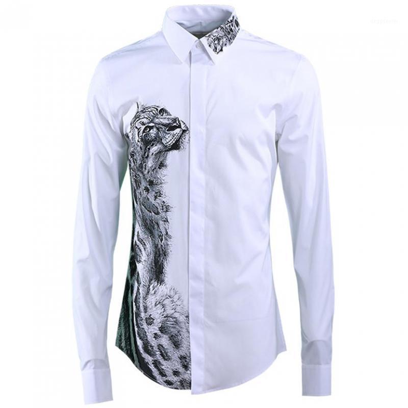

Luxury Shirt Men New Arrival Chetak Printed Shirt Mens Long Sleeve Hight Quality Mens Shirts Casual Slim Fit Camisa Masculina1, White
