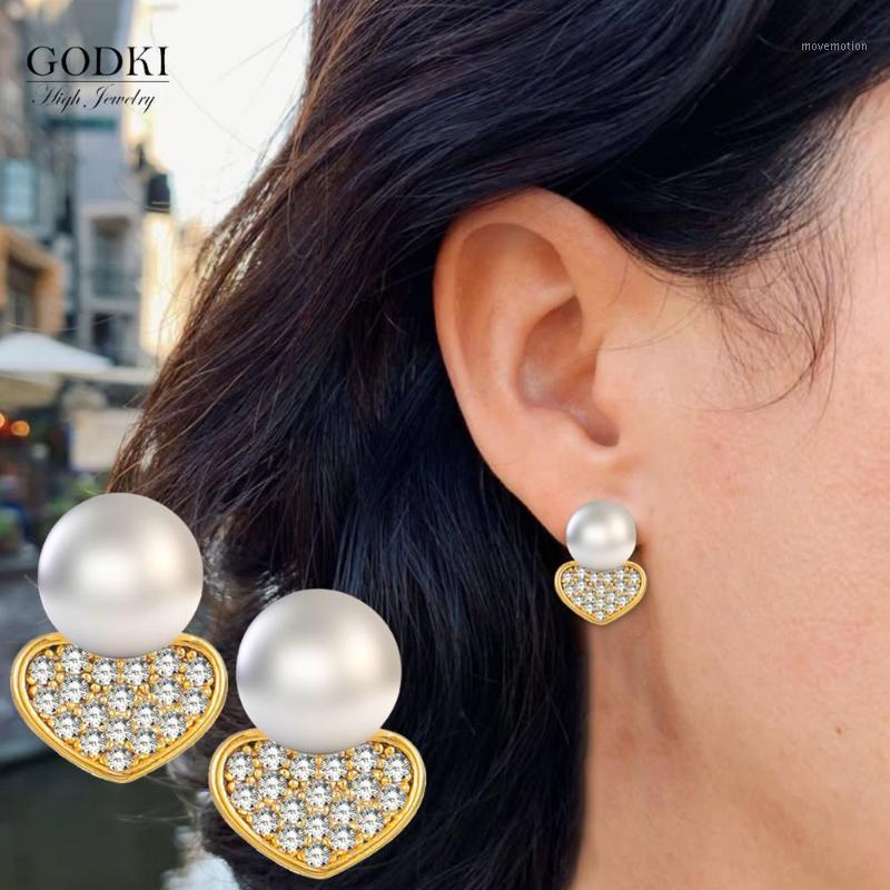 

GODKI Real 925 Sterling Silver Earrings Handmade Designer Heart Love With Simulated Pearls Stud Earrings for Women Wedding Party1