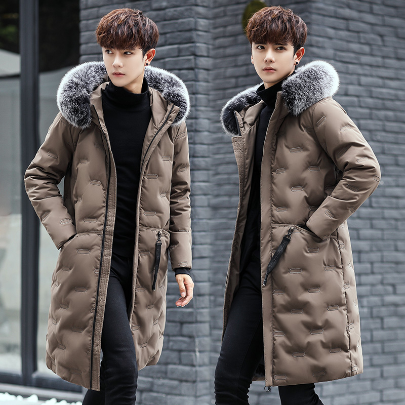 

2020 down jacket men's Korean thick coat winter medium long jacket fox collar men's clothing, Black