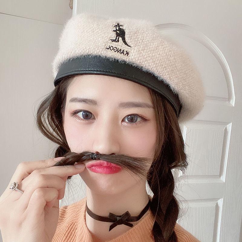 

New kangaroo beret female British retro autumn and winter Japanese wool painter hat, White