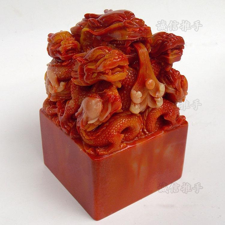 

Antique Shoushan Jade Seal Nine Dragon Pattern Jade Seal Baoyin Large Stamp Decoration Gift Factory Direct Shipping1