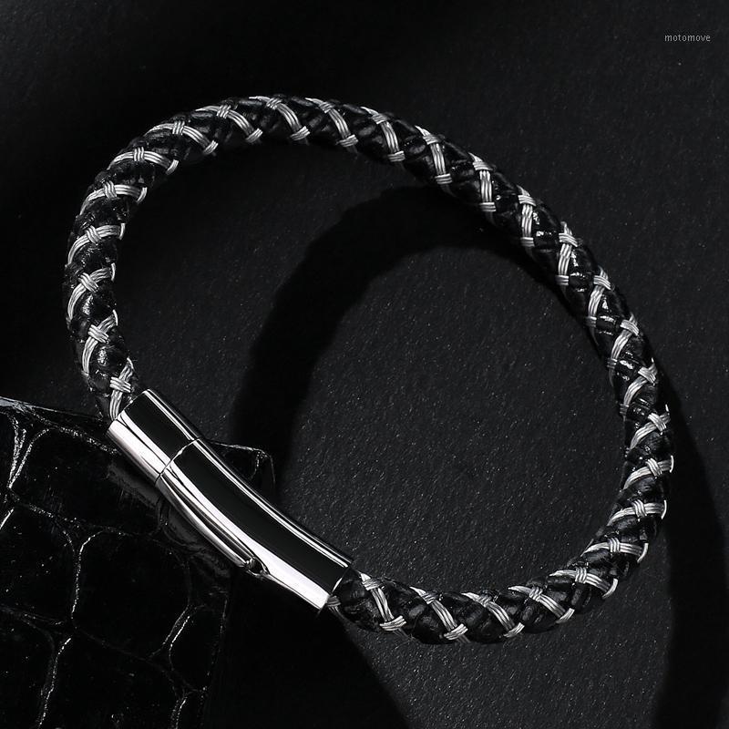 

MOZO FASHION 2020 New Classic Women Charm Bracelet Black Wire Rope Braided Bracelet Simple Style Men Jewelry Gifts 3 Color 6081