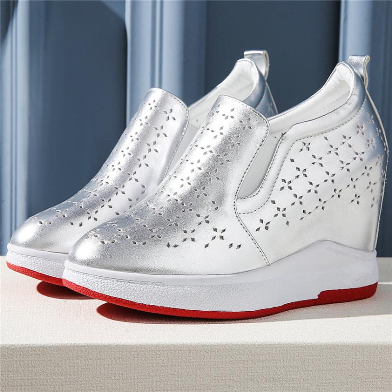 

Summer Fashion Sneakers Women Slip On Genuine Leather Wedges High Heel Ankle Boots Female Breathable Round Toe Platform Oxfords, Black