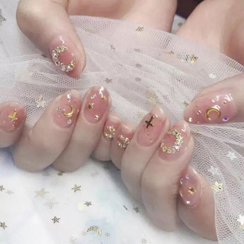 

24Pcs/ Set Fashion False Nails Acrylic Gel Pink fairy Fake Nails Art Tips Tools, White