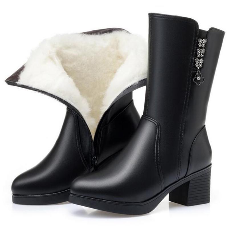 

ZXRYXGS brand women shoes boots winter Shoes Fashion real leather boots large size wool woman Warm snow women, Black inisde plush 1
