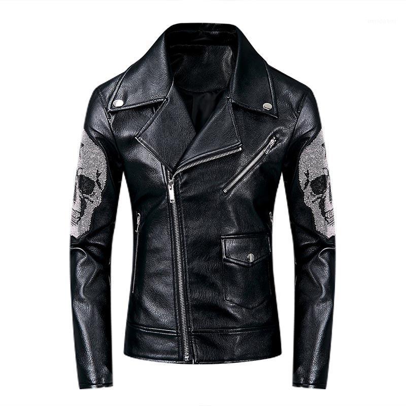 

Men's Fur & Faux KIOVNO Men Fashion Punk Leather Jackets And Coats Skull Pattern Motorcycle Pu Outwear For Male Black1, Black