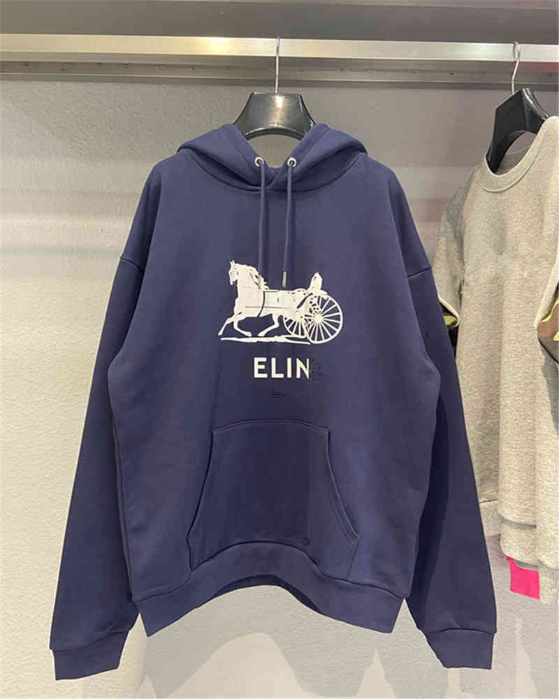 

Men's Hoodies & Sweatshirts Family C high version front carriage pattern printing, weaving and dyeing fashion brand CL Terry Hoodie sweater VVZO, Navy