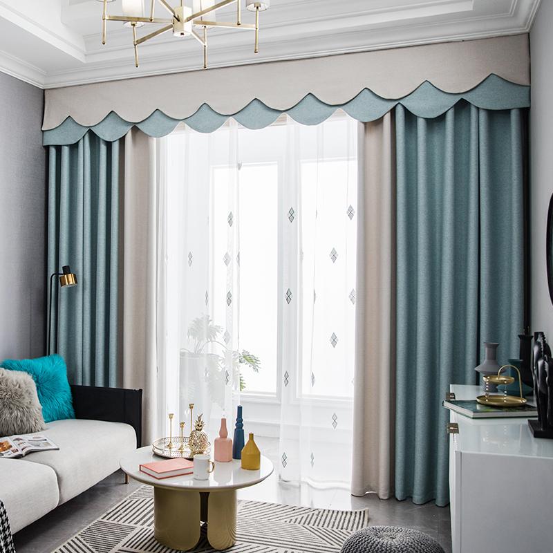 

Personalized Creative Handmade Solid Color Stitching Curtain 2021 New Living Room Simple Modern High-End Curtain Head Nordic