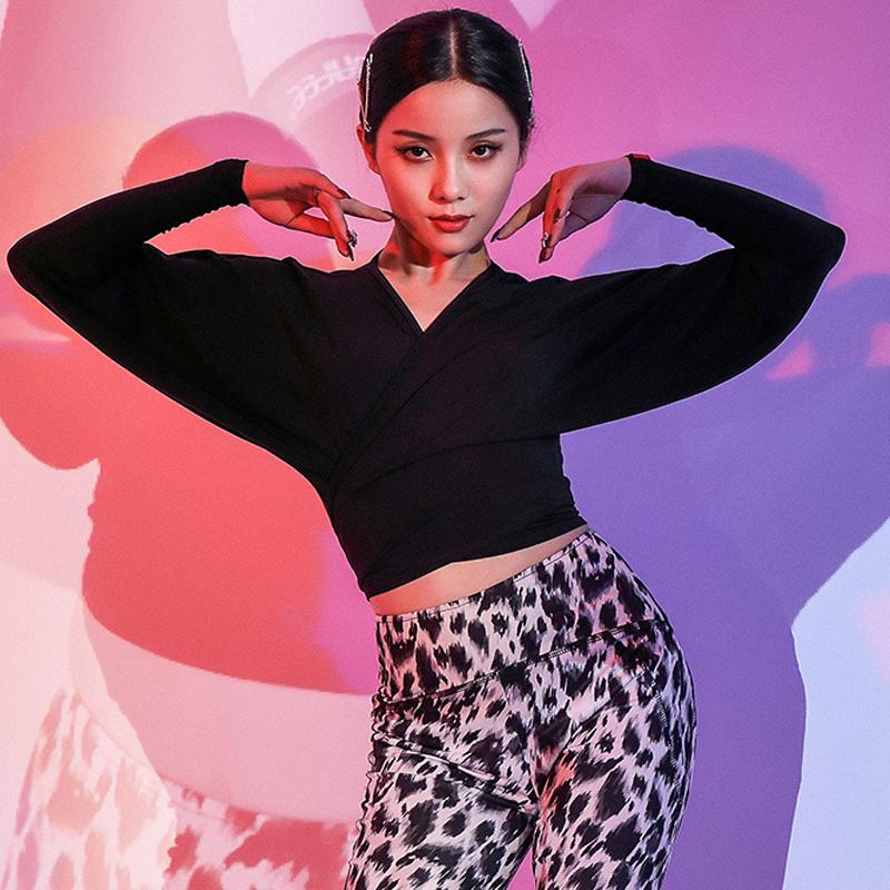 

Latin Dance Costumes Practice Clothes Women'S New Long-Sleeved Shirt Adult Professional Latin Dance Performance Clothes SL4393, Black