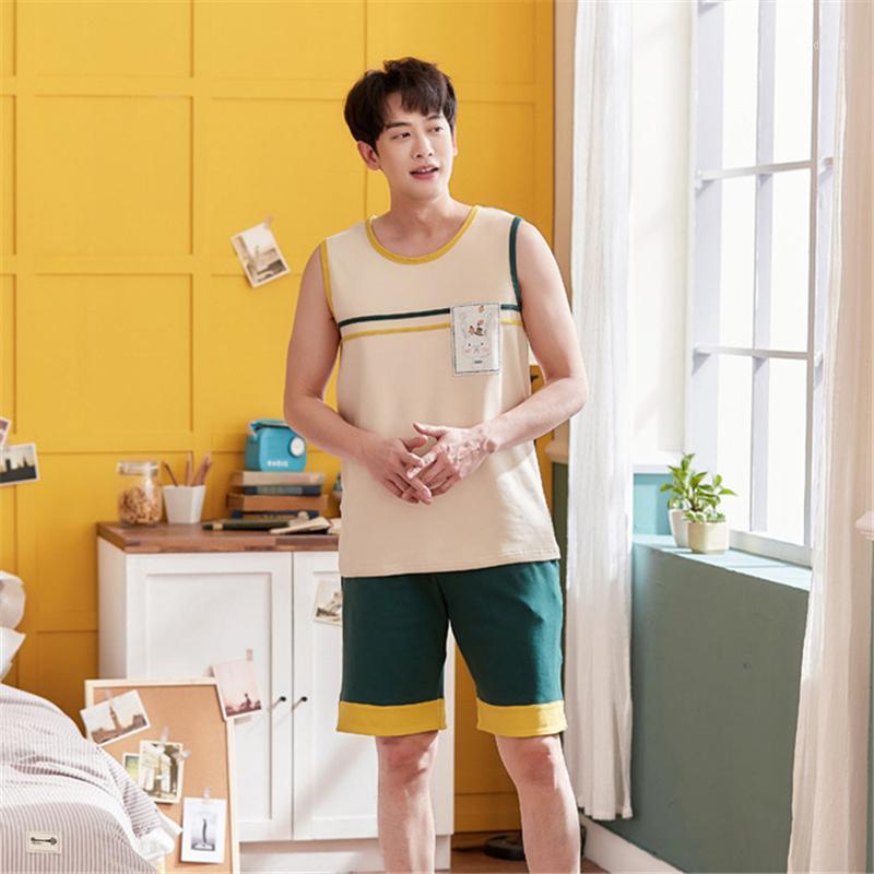 

Home wear pajamas suit spring and summer new Korean men's thin section large size loose soft cotton simple pijamas hombre1, Color 4