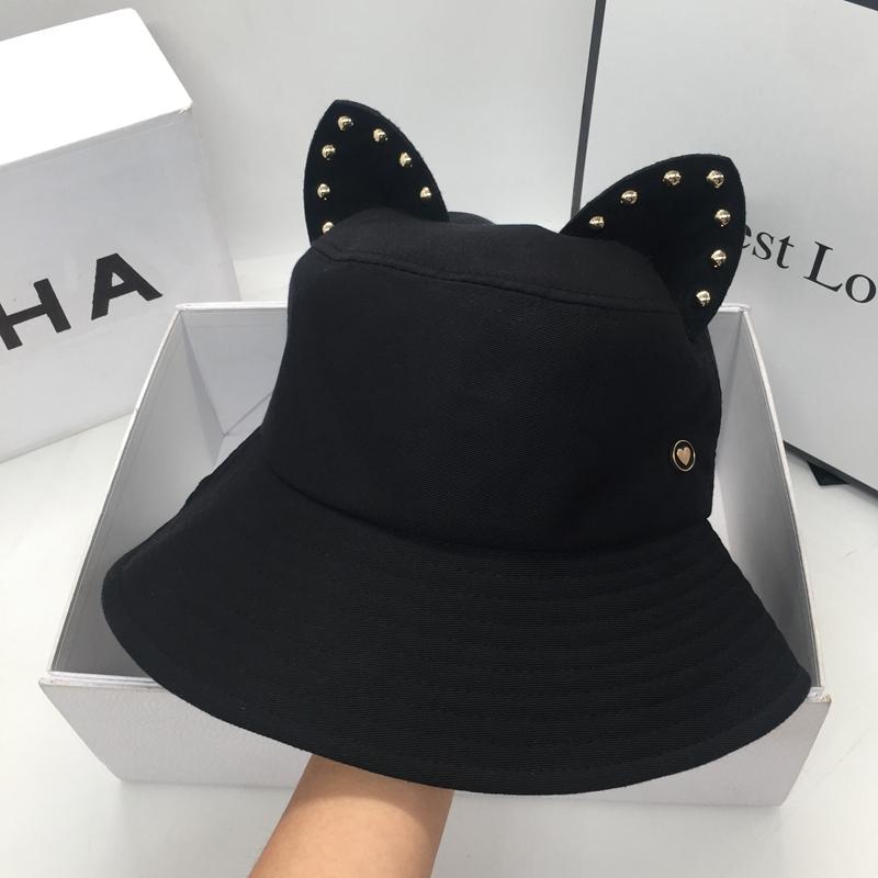 

Japanese sun hat hat fisherman shading of lovely cat ear cap han edition joker tide female spring and summer bucket hats, Black