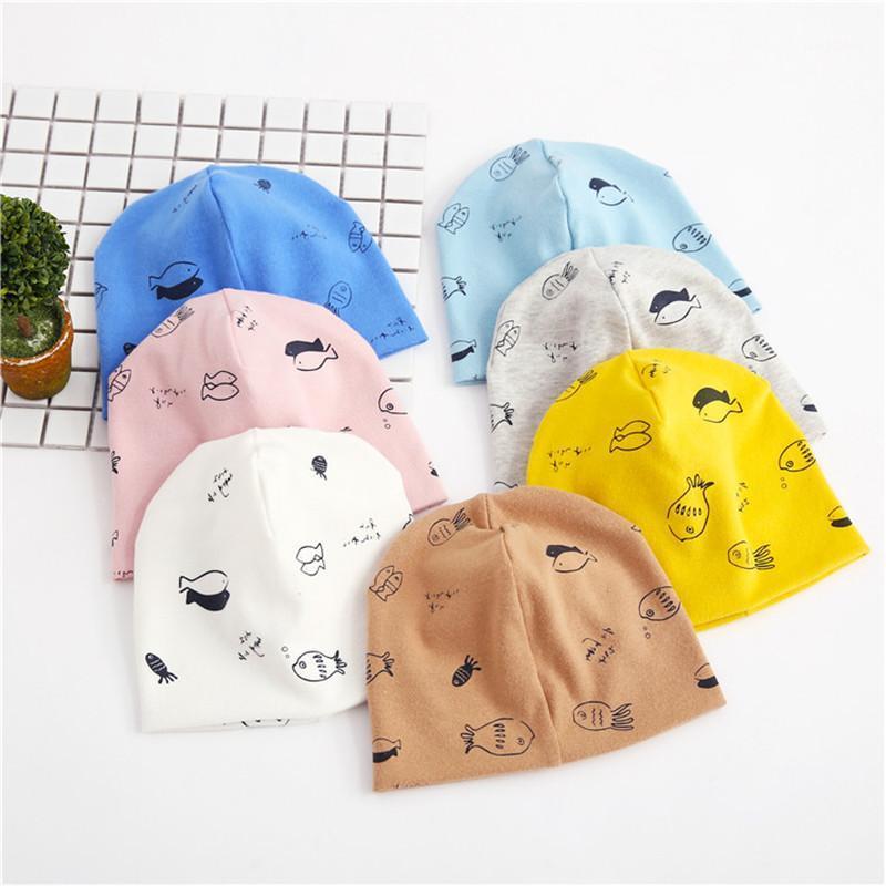 

0-6T Baby Hats Cotton Cartoon Fish Printing Infant Hat Toddler Autumn Winter Children's Hat For Boy Girl Beanie Cap Newborn1, White