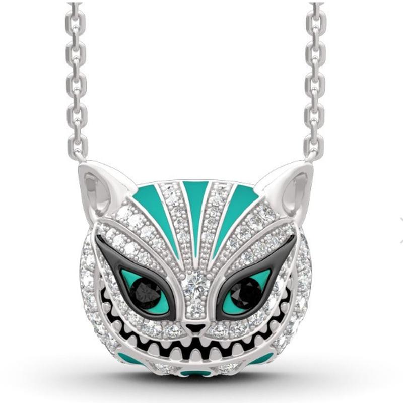 

New Fashion Mint Green Cat Head Necklace Full of Zircon Pendant Women's Cute Luxury Exquisite Jewelry Valentine's Day Gift