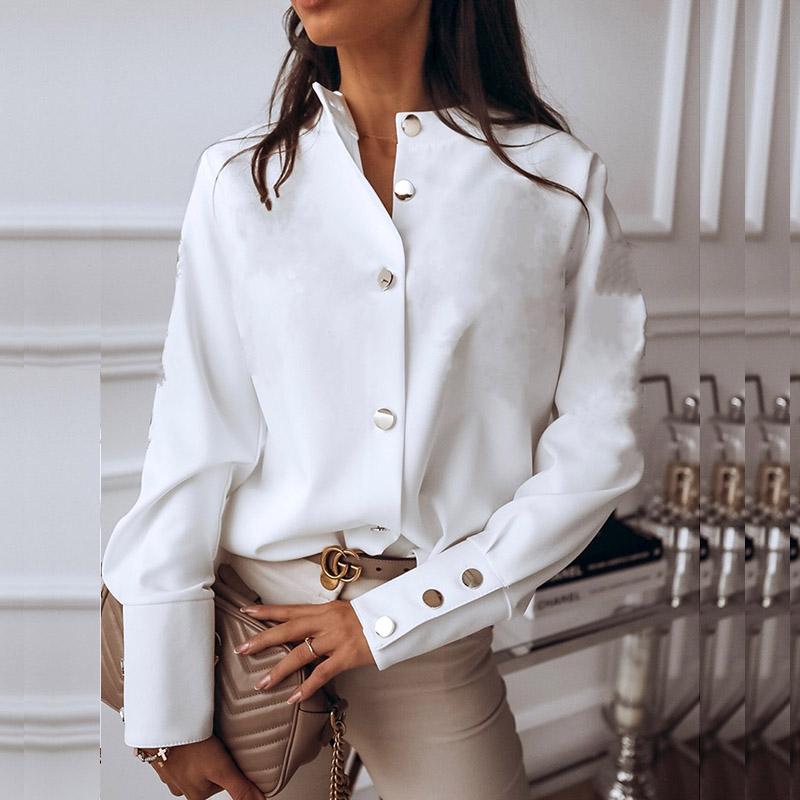 

Elegant White Blouse Shirt Women' Long Sleeve Buttton Fashion Woman Blouses 2020 Womens Tops and Blouses Solid Spring Tops, Black