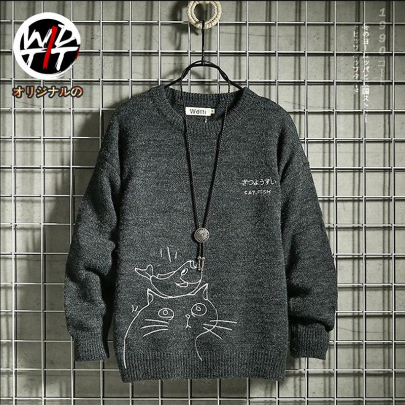

Harajuku New Knitted Sweaters Hip Hop Casual Pullover Jumper Sweater Streetwear 2021 Mens Fashion Tops, Black
