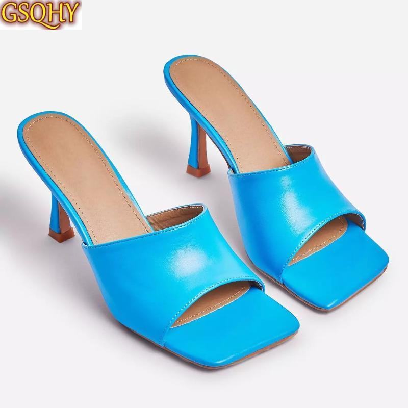 

Vintage Square Toe High Heel Sandals Women Solid Open Toe Slipper Women's Sandals Summer Designer Shoes Women1, Black