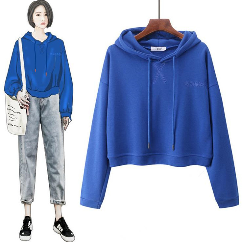 

2021 Young Female with Hoodie Short Color Sweater Long Sleeve 6-color Shirt C6qz, Beige