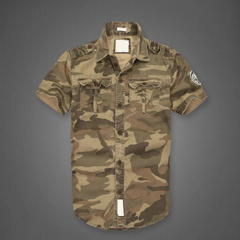 

2021 New Men' Short-sleeved Shirts Uniform Cargo of Cotton From Men Tops Clothes X67u, Camouflage green