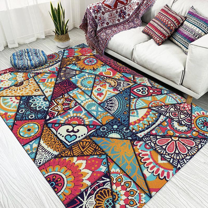 

National Style Geometric Color Splice Mandala Carpet Bedroom Bedside Rug Living Room Kitchen Floor Mat Non-slip Plush Door Mat1