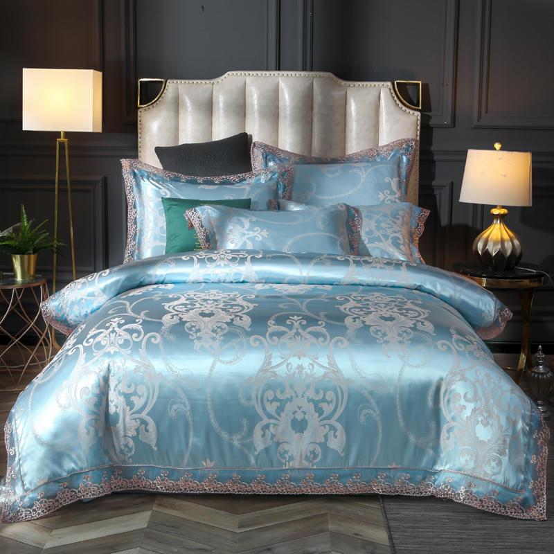 

Lace Bedding Set Embroidery Bed Linens 100%Cotton Bed Sheet Set Jacquard Bedclothes Duvet Cover Queen/King Size Satin cover