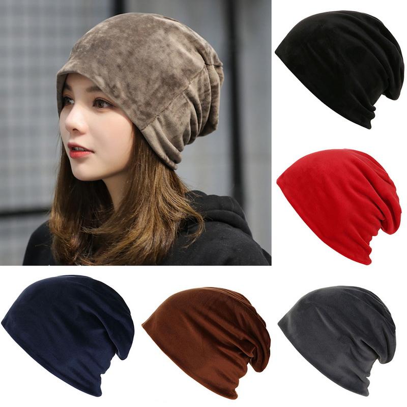 

New Autumn Women Fashion Warm Knitted Fleece Inside Slouchy Beanie Velvet Skullies Caps Winter Women Hats 2020, Purple