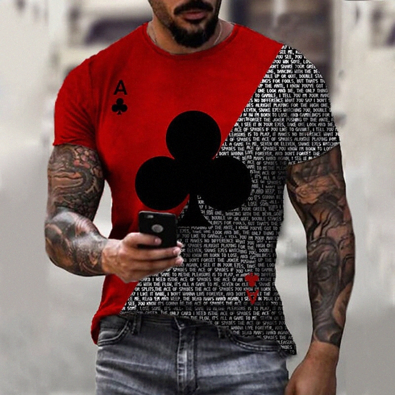 Men's Unisex Tee T shirt Shirt 3D Print Graphic Prints Poker Plus Size Round Neck Daily Holiday Vintage Style Print Short Sleeve Tops Polyester