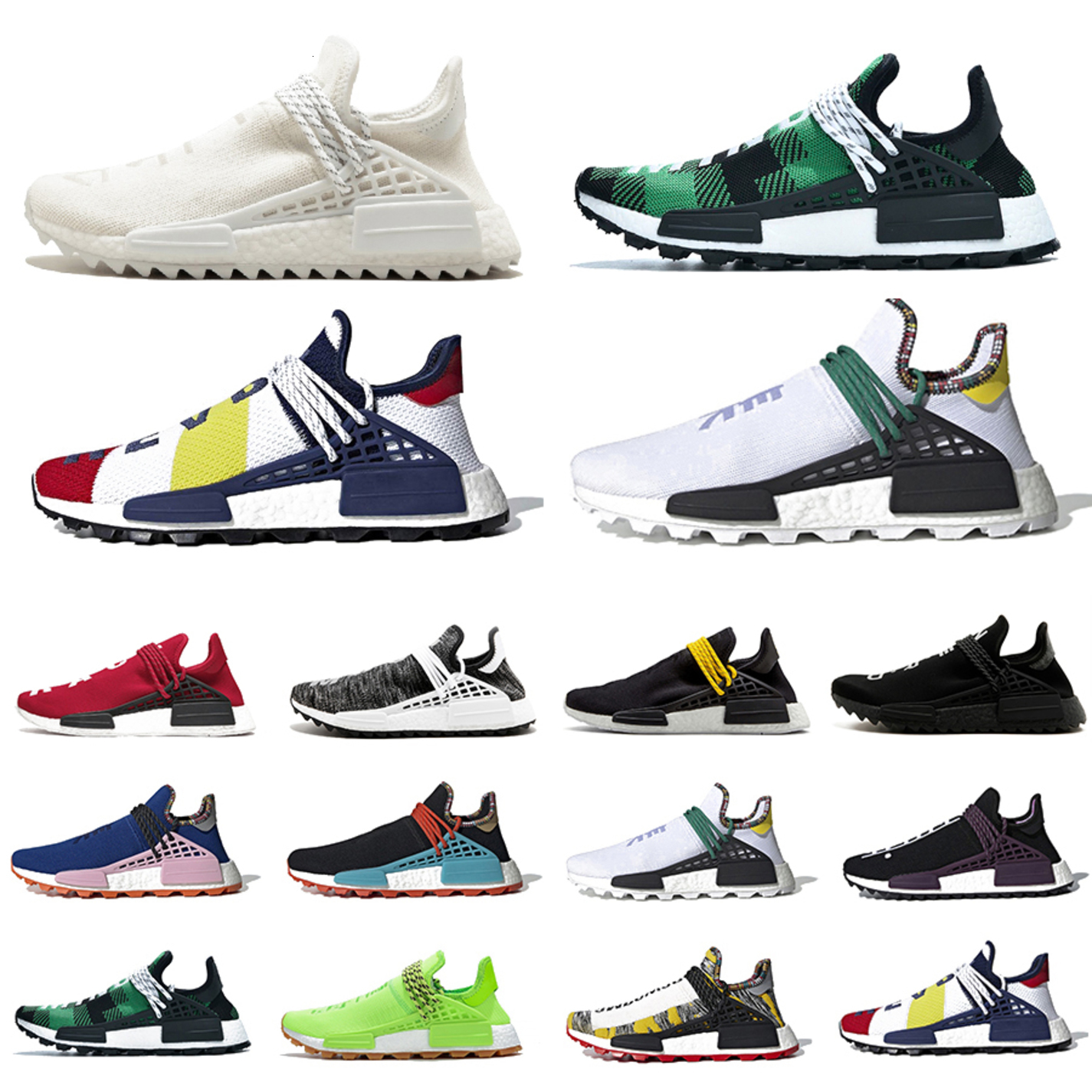 

solar pack hu inspiration tr human race running shoes pharrell williams heart mind nerd white bold core black trainers sports sneakers, Box fees etc