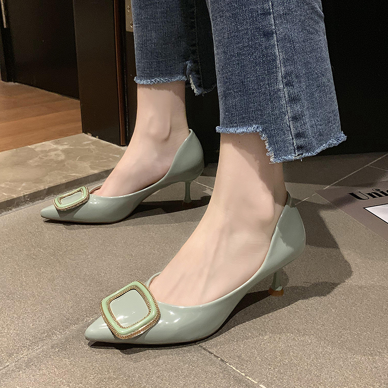 

2019 New Autumn Wedding Shoes Woman Pumps Square Buckle Thin High Heels Shallow Plus Size Office Sexy Ladies Pumps Women Shoes, Wine red